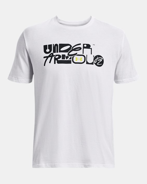 男士UA Mixed Wordmark短袖T恤 in White image number 4